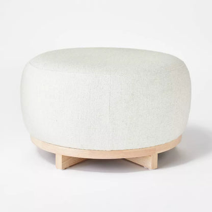 Round Boucle Upholstered Ottoman