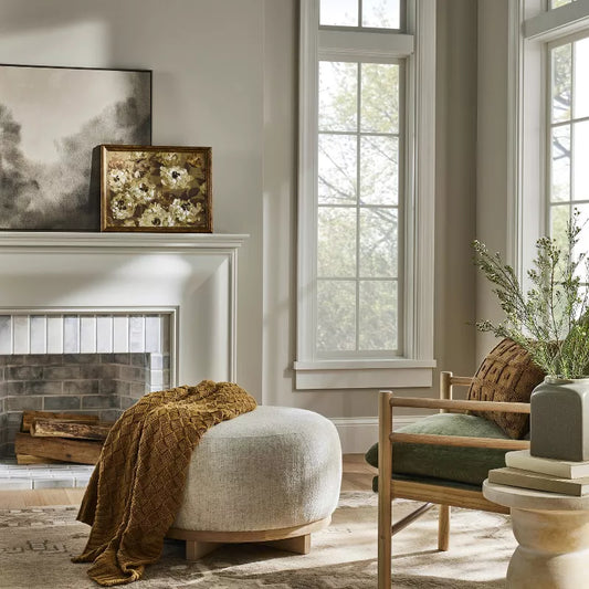 Round Boucle Upholstered Ottoman