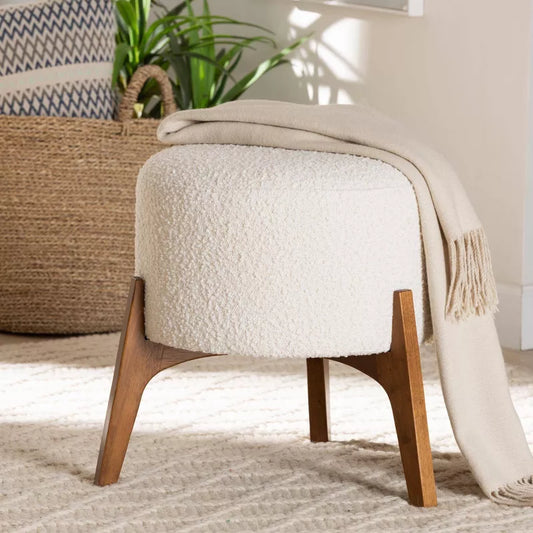 Fabric and Wood Ottoman Footstool