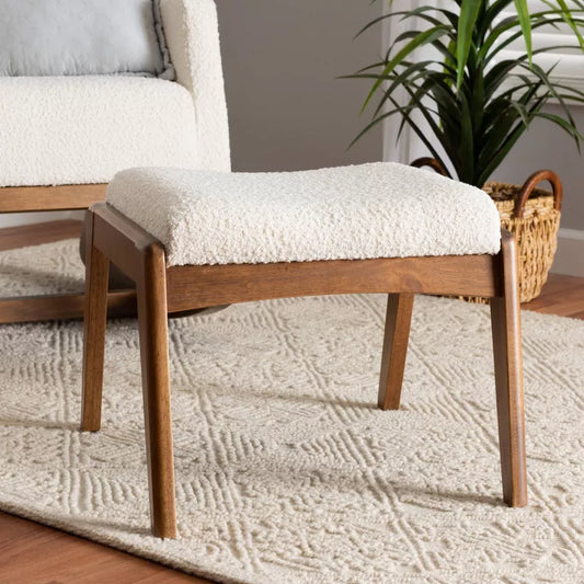 Roxxy Boucle Upholstered and Wood Ottoman