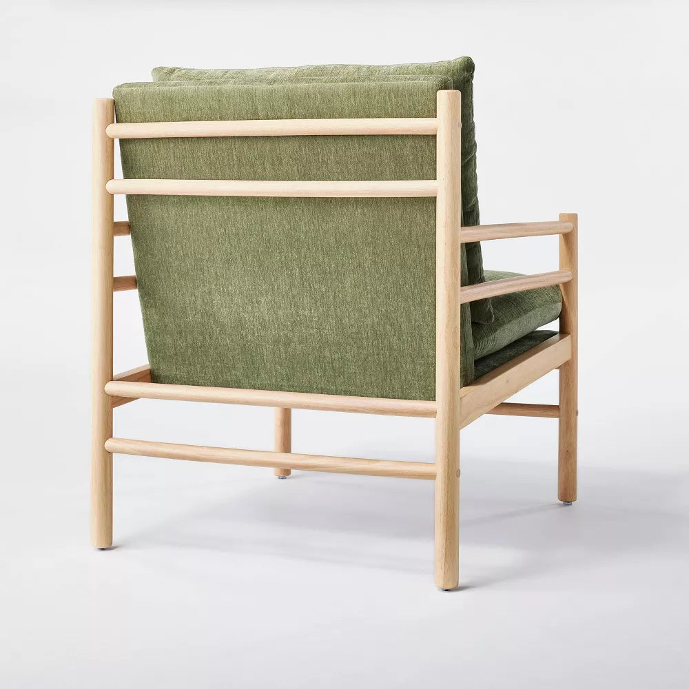 Dowel Velvet Armchair Light Green