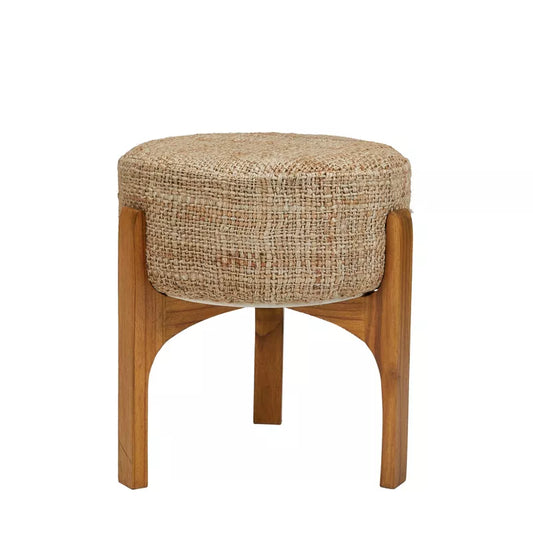 Teak Wood Round Jute Stool