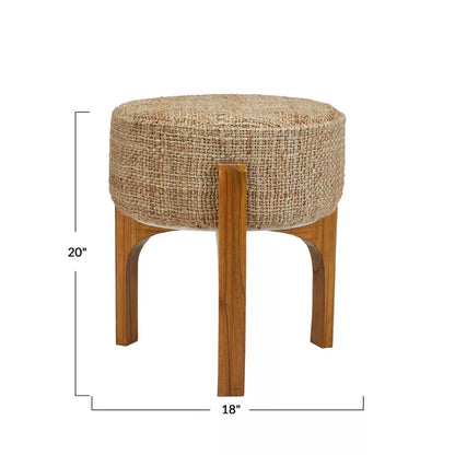 Teak Wood Round Jute Stool