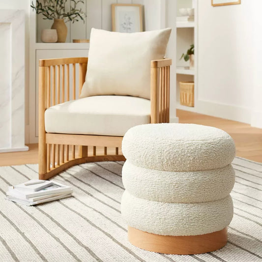 Channel Tufted Ottoman with Wood Base