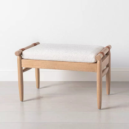 Upholstered Natural Wood Ottoman