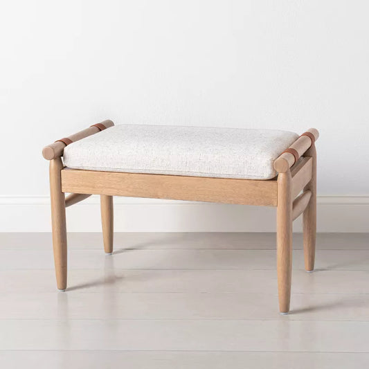 Upholstered Natural Wood Ottoman
