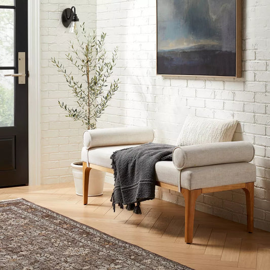 Randolph Upholstered Bench with Bolster Pillows
