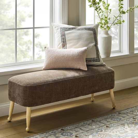 Natural Wood Upholstered Wooden Bench
