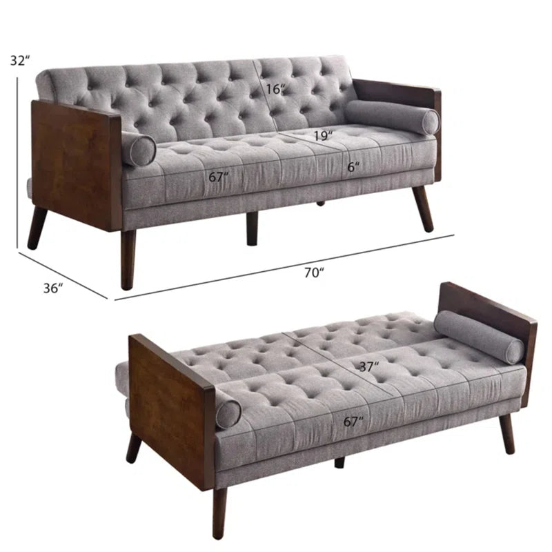 Wide Cushion Back Upholstered Tuxedo Arm Sofa Cum Bed