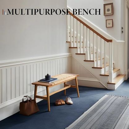 Handwoven Solid Wood Bench