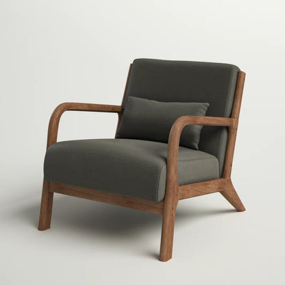 Mid Centuary Upholstered Accent Chair with Wooden Legs and One Pillow