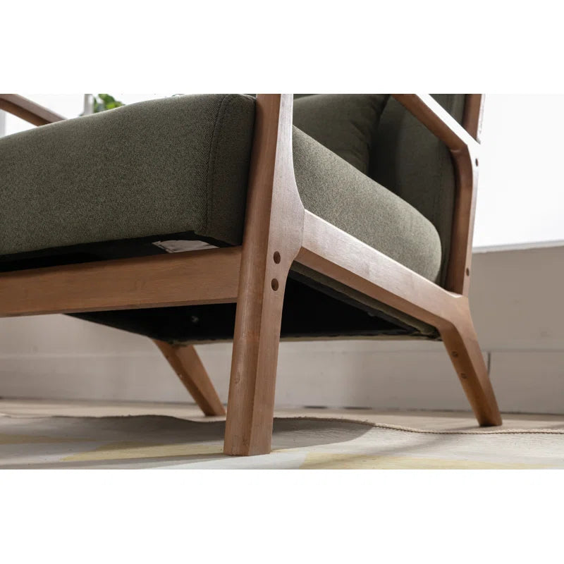 Mid Centuary Upholstered Accent Chair with Wooden Legs and One Pillow