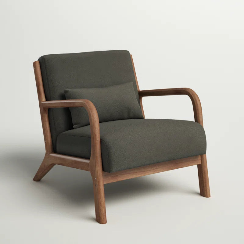 Mid Centuary Upholstered Accent Chair with Wooden Legs and One Pillow