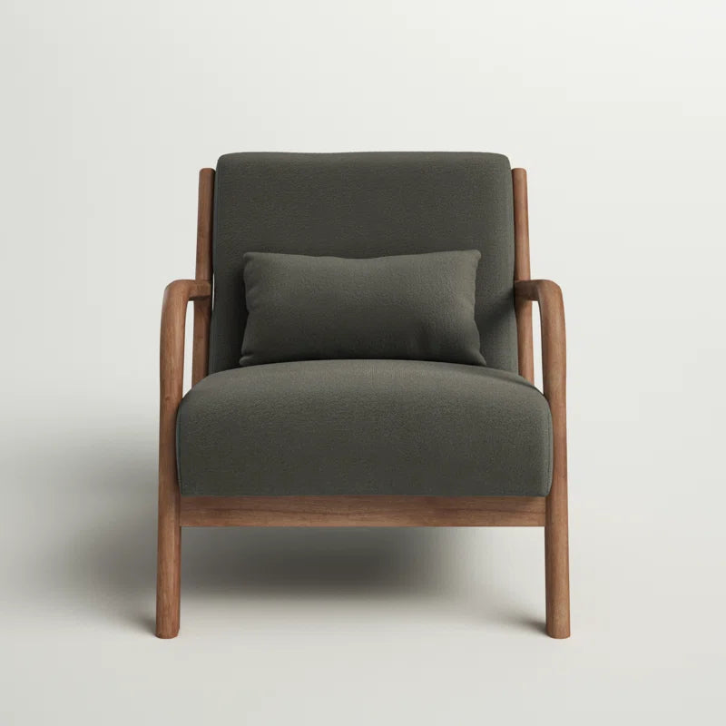 Mid Centuary Upholstered Accent Chair with Wooden Legs and One Pillow