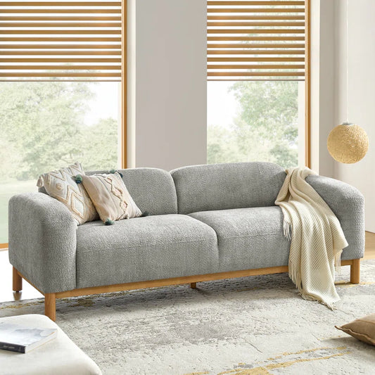 Modern Bouclé Upholstered Sofa with Solid Wood Base