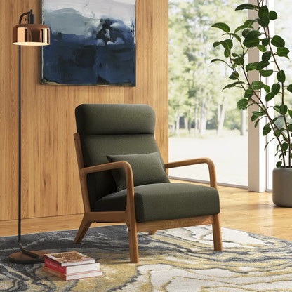 Modern Upholstered Solid Wood Arm Accent Chair with Lumbar Pillow