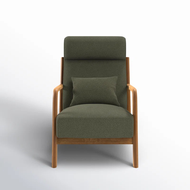 Modern Upholstered Solid Wood Arm Accent Chair with Lumbar Pillow