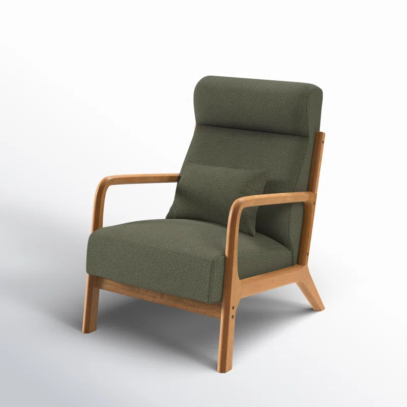 Modern Upholstered Solid Wood Arm Accent Chair with Lumbar Pillow
