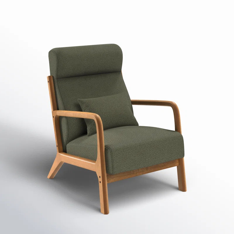 Modern Upholstered Solid Wood Arm Accent Chair with Lumbar Pillow