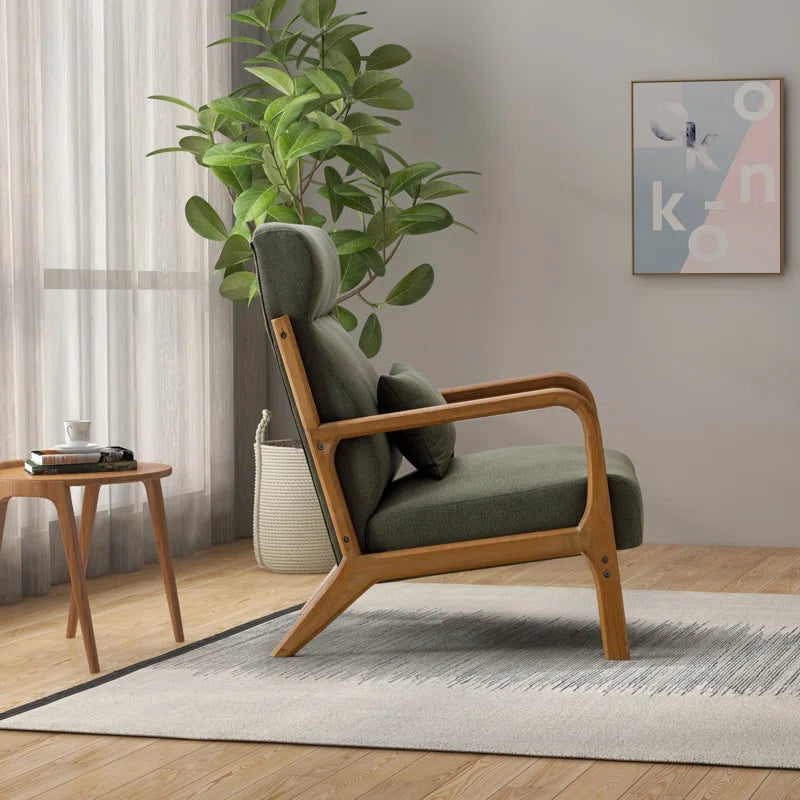 Modern Upholstered Solid Wood Arm Accent Chair with Lumbar Pillow