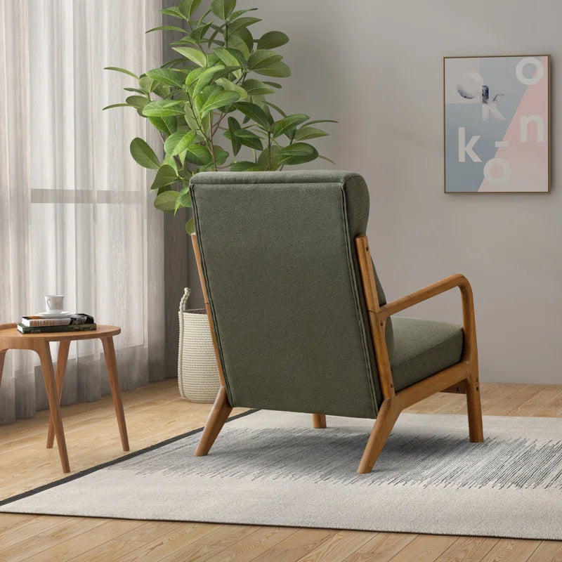 Modern Upholstered Solid Wood Arm Accent Chair with Lumbar Pillow