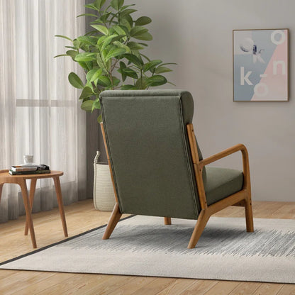 Modern Upholstered Solid Wood Arm Accent Chair with Lumbar Pillow
