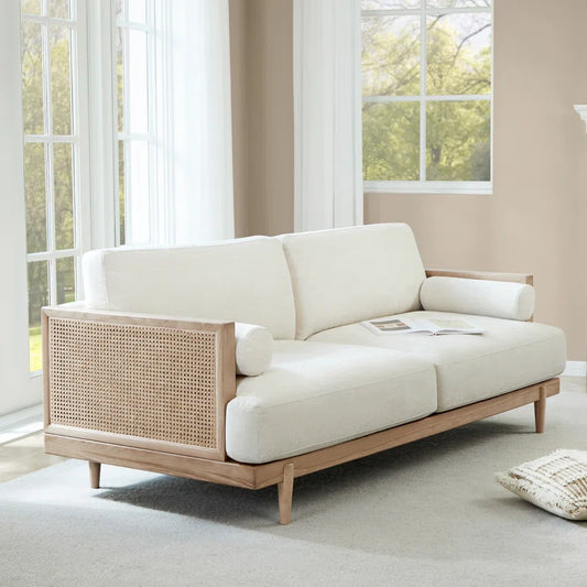 Natural Rattan Upholstered Sofa