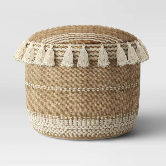 Genna Jute Striped Tassels Pouf
