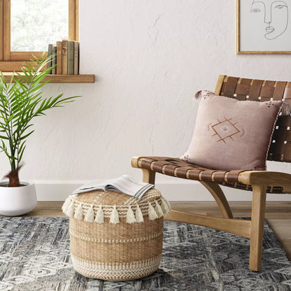 Genna Jute Striped Tassels Pouf