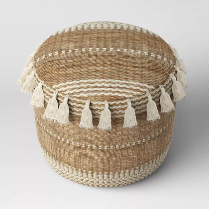 Genna Jute Striped Tassels Pouf