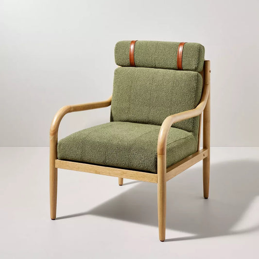 Raw Boucle Upholstered Wood Accent Arm Chair