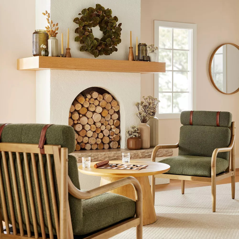 Raw Boucle Upholstered Wood Accent Arm Chair