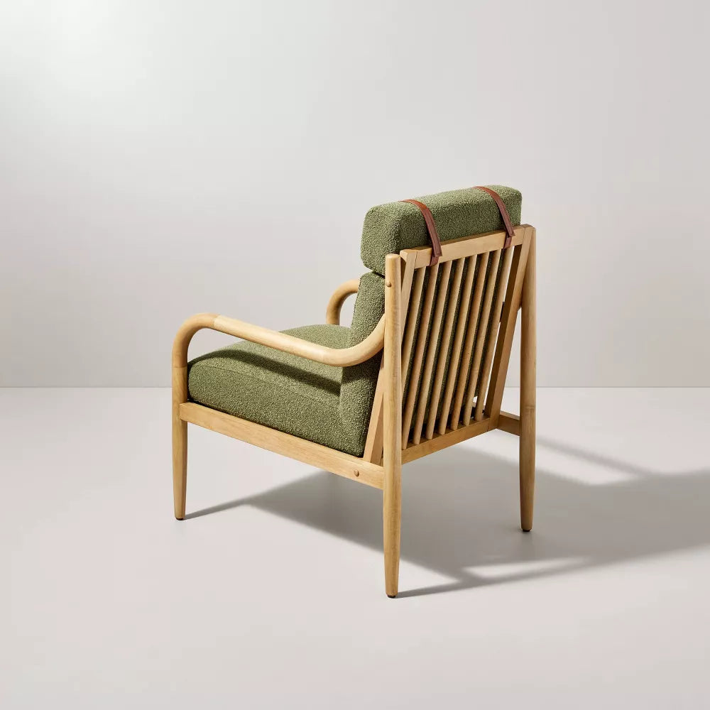 Raw Boucle Upholstered Wood Accent Arm Chair