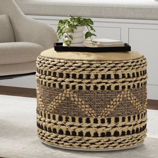 Round Woven Natural Jute Pouf