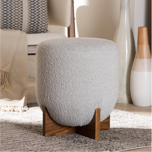 Teakood Boucle Upholstered Ottoman