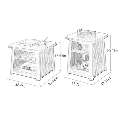 Solid Wood Rattan Coffee Table with High-Low Design