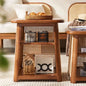 Solid Wood Rattan Coffee Table with High-Low Design