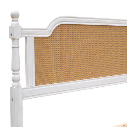 French Provincial Teakwood & Rattan Bed