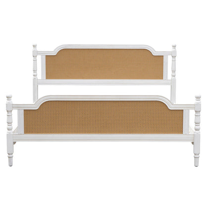 French Provincial Teakwood & Rattan Bed