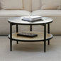 Retro Rattan & Wood Round Coffee Table
