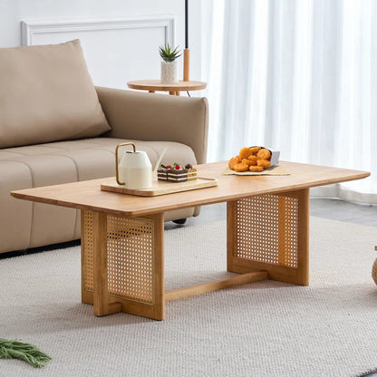 Teak & Rattan Rectangle Coffee Table