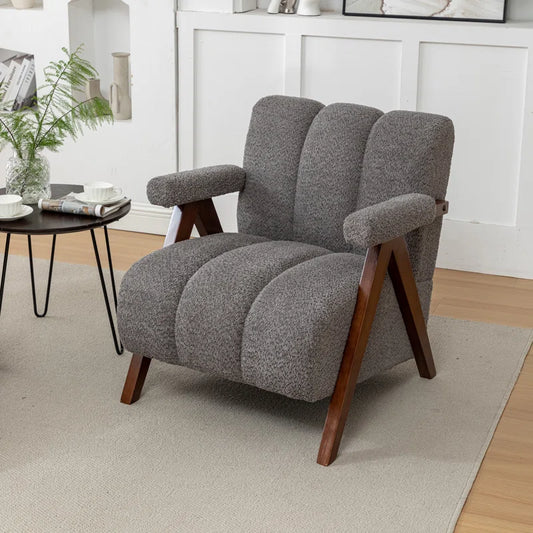 Upholstered Chandigarh Armchair with Teak Wood Legs