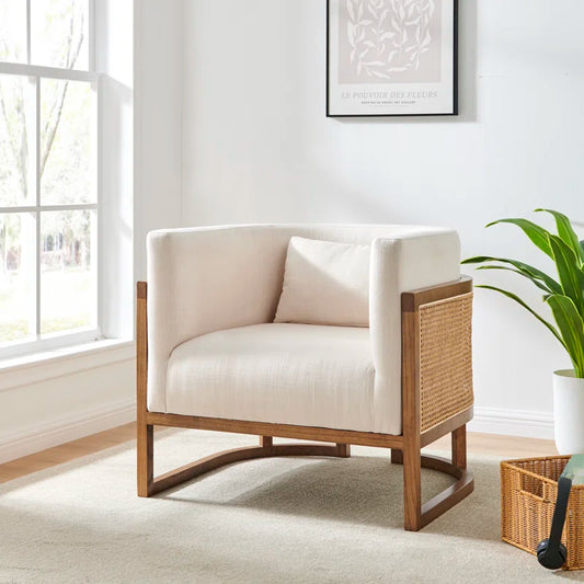 Oak Upholstered Barrel Chair