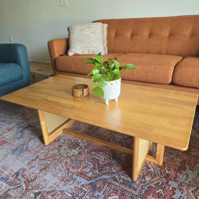 Teak & Rattan Rectangle Coffee Table